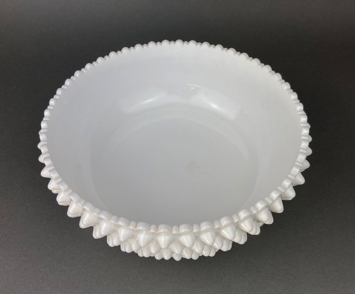 Vintage Milk Glass Bowl, Reticulated Lace Rim, White Table Centerpiece