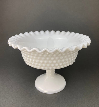 Vintage Milk Glass Bowl and Butter Dish, Waffle Pattern, Scalloped Edge