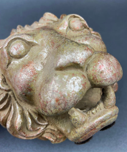 Distressed Gold and Silver Lion Head Sculpture, Office Decor