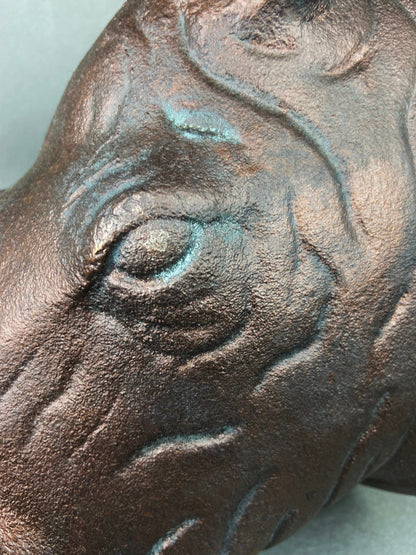 Distressed Bronze Rhino Head Wall Hanging, Safari Decor