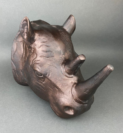 Distressed Bronze Rhino Head Wall Hanging, Safari Decor