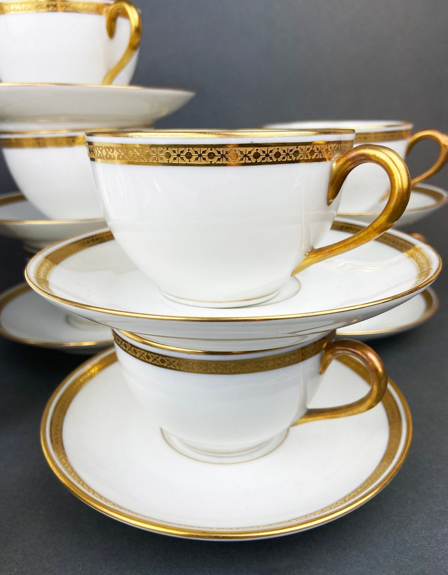 Antique Limoges Porcelain Tea Set, Haviland France, Wedding Band Cups