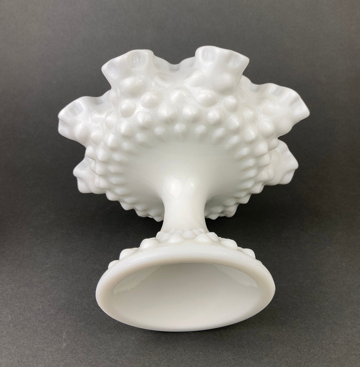 Vintage Milk Glass Candy Dish, Ruffled Edge Footed Bowl