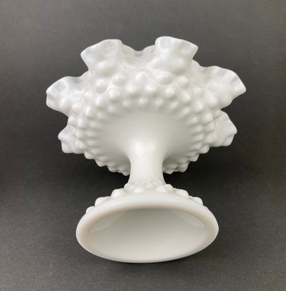 Vintage Milk Glass Candy Dish, Ruffled Edge Footed Bowl