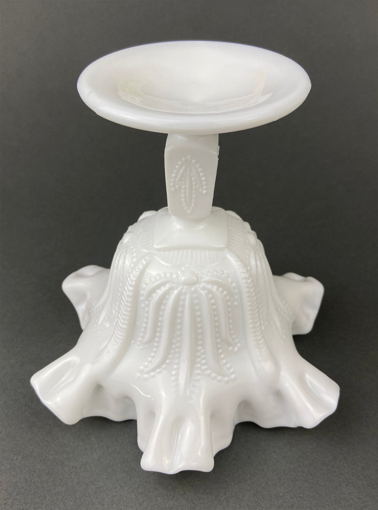 Vintage Milk Glass Candy Dish, Ruffled Edge Footed Bowl