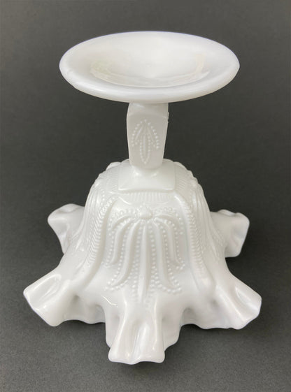Vintage Milk Glass Candy Dish, Ruffled Edge Footed Bowl