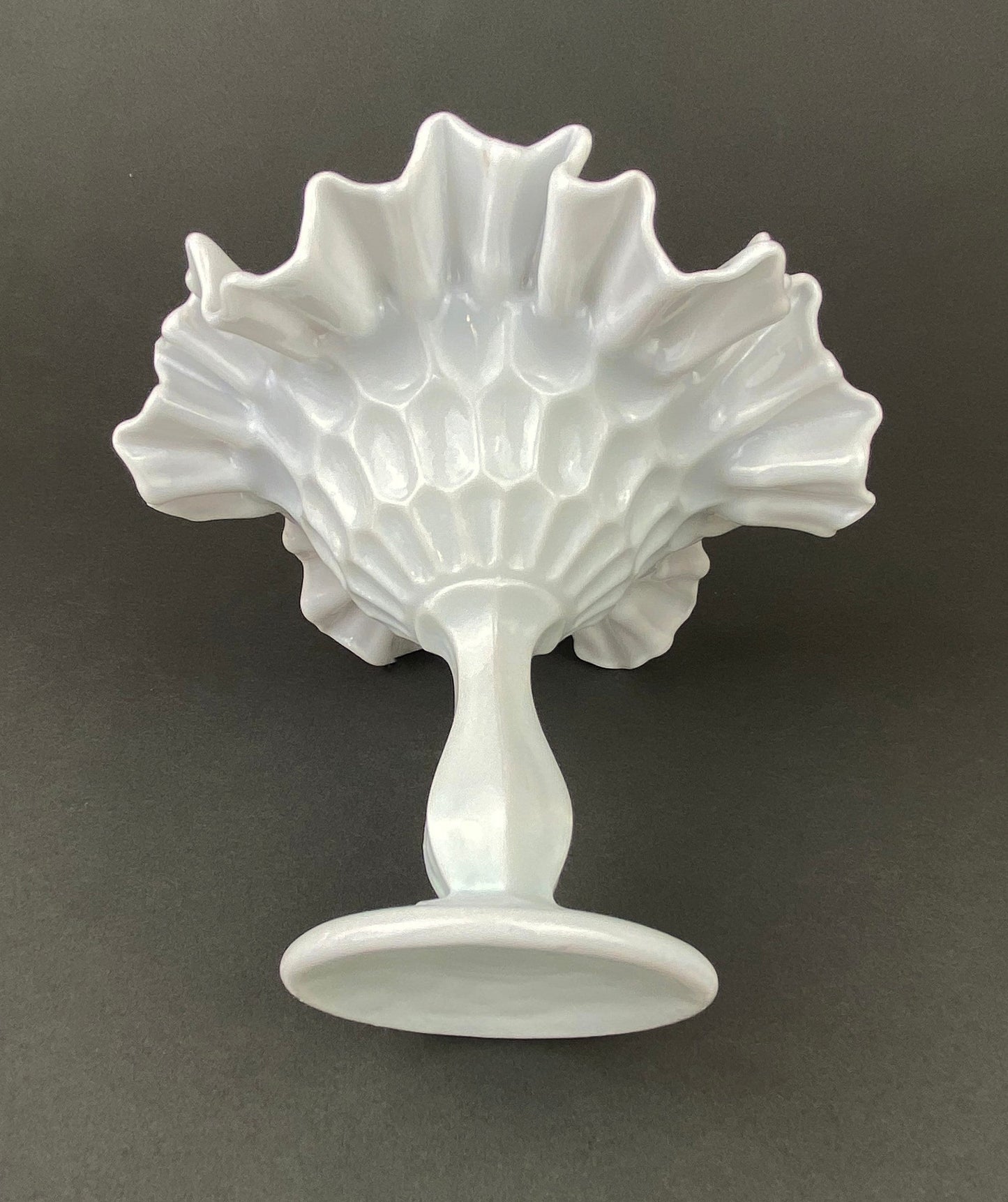 Vintage Milk Glass Candy Dish, Ruffled Edge Footed Bowl