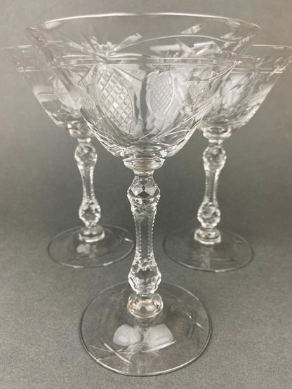 Vintage Cut Crystal Champagne Glasses - Set of 6 Fine Stemware