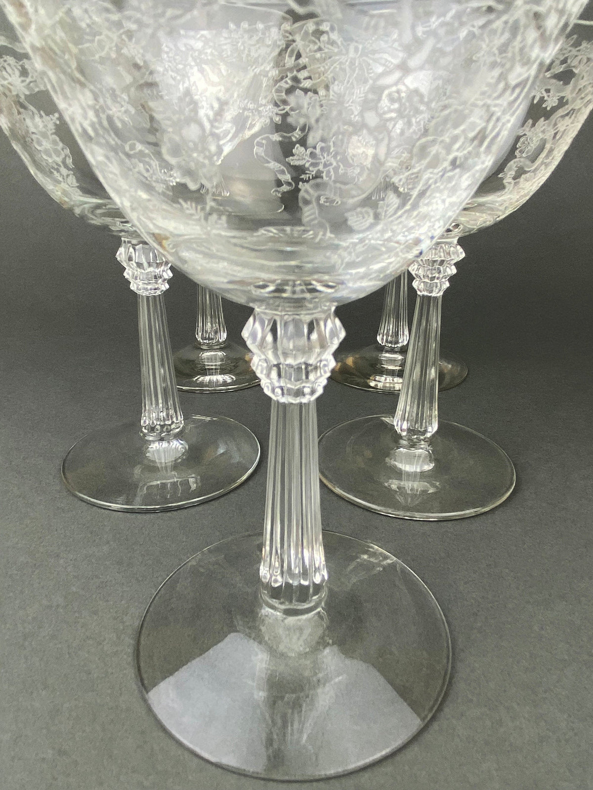 Vintage Fostoria Champagne Glasses, Set of 6 Etched Crystal Stemware