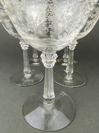 Vintage Fostoria Champagne Glasses, Set of 6 Etched Crystal Stemware