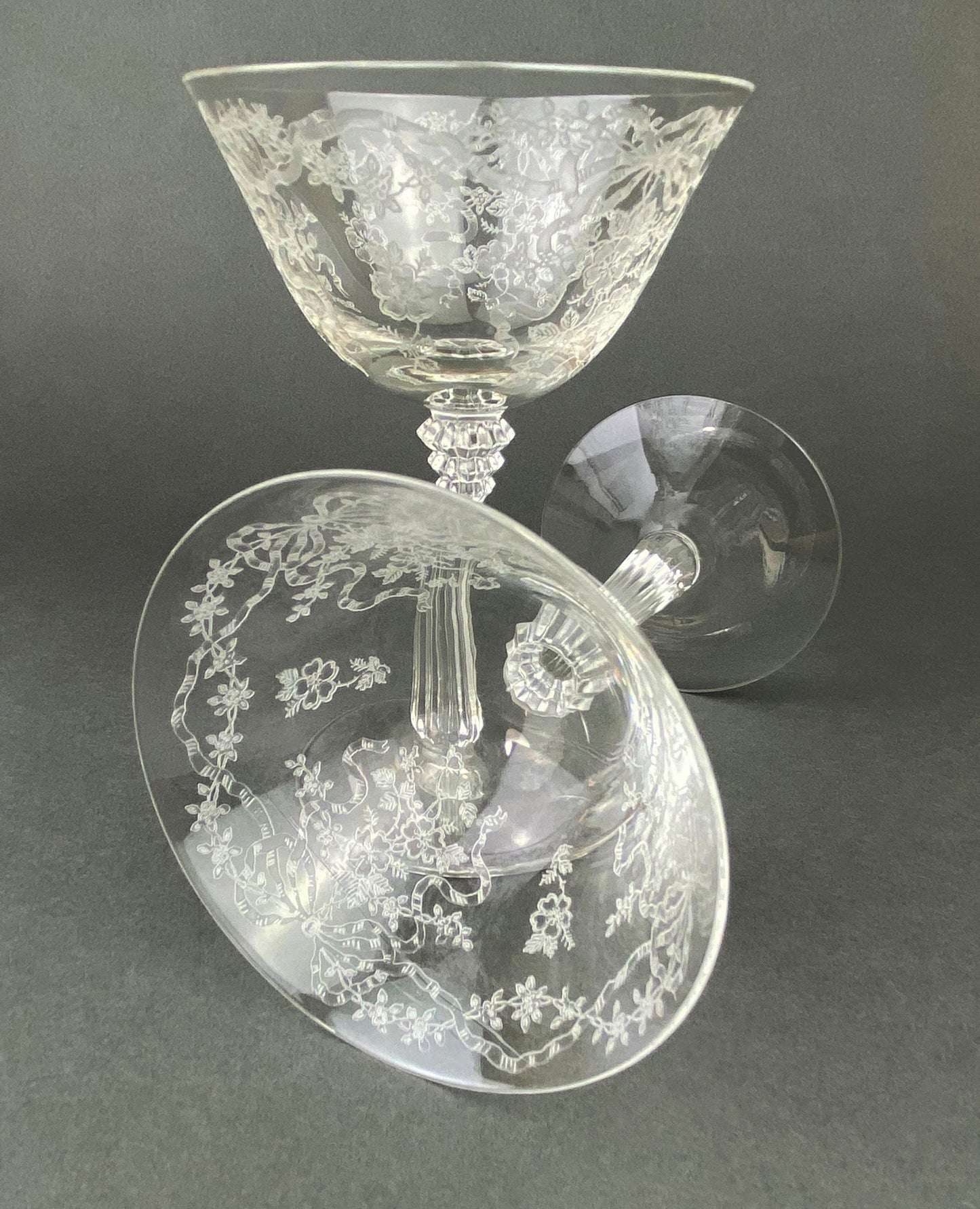 Vintage Fostoria Champagne Glasses, Set of 6 Etched Crystal Stemware