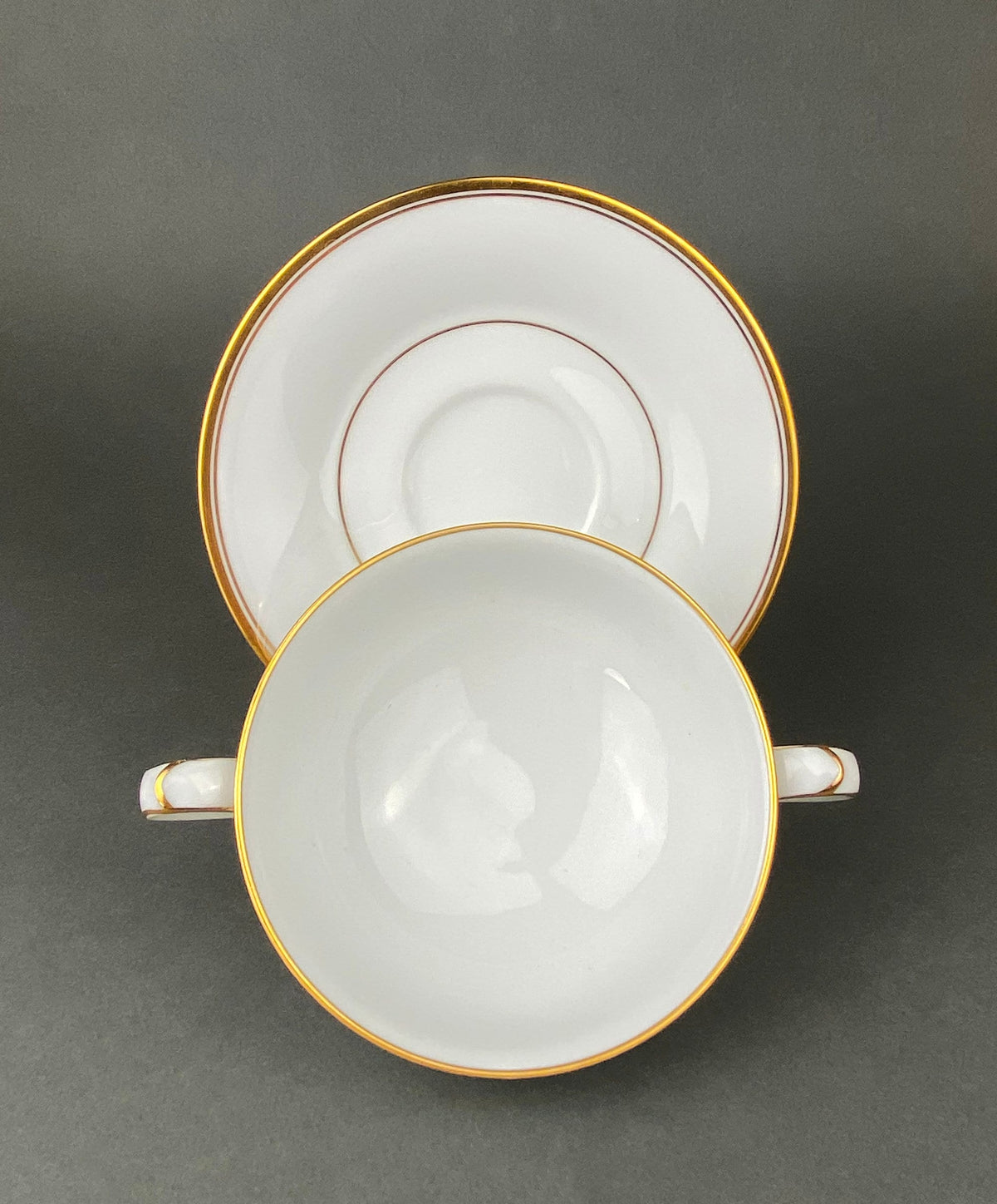 Vintage Noritake Allison Porcelain Soup Bowls & Saucers, Gold Wedding Band China, Set of 7