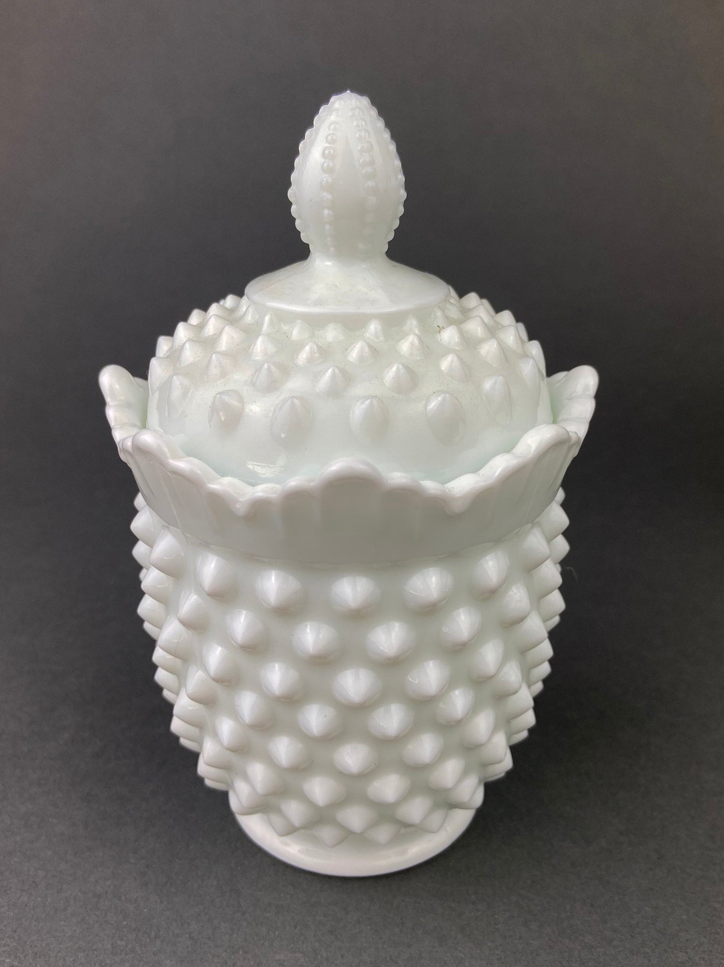 Milk Glass Salt and Pepper Shakers in Grape Vine Motif