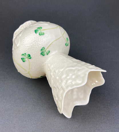 Antique Belleek Porcelain Vase, Cream Shamrock Motif, Scalloped Rim, Ireland
