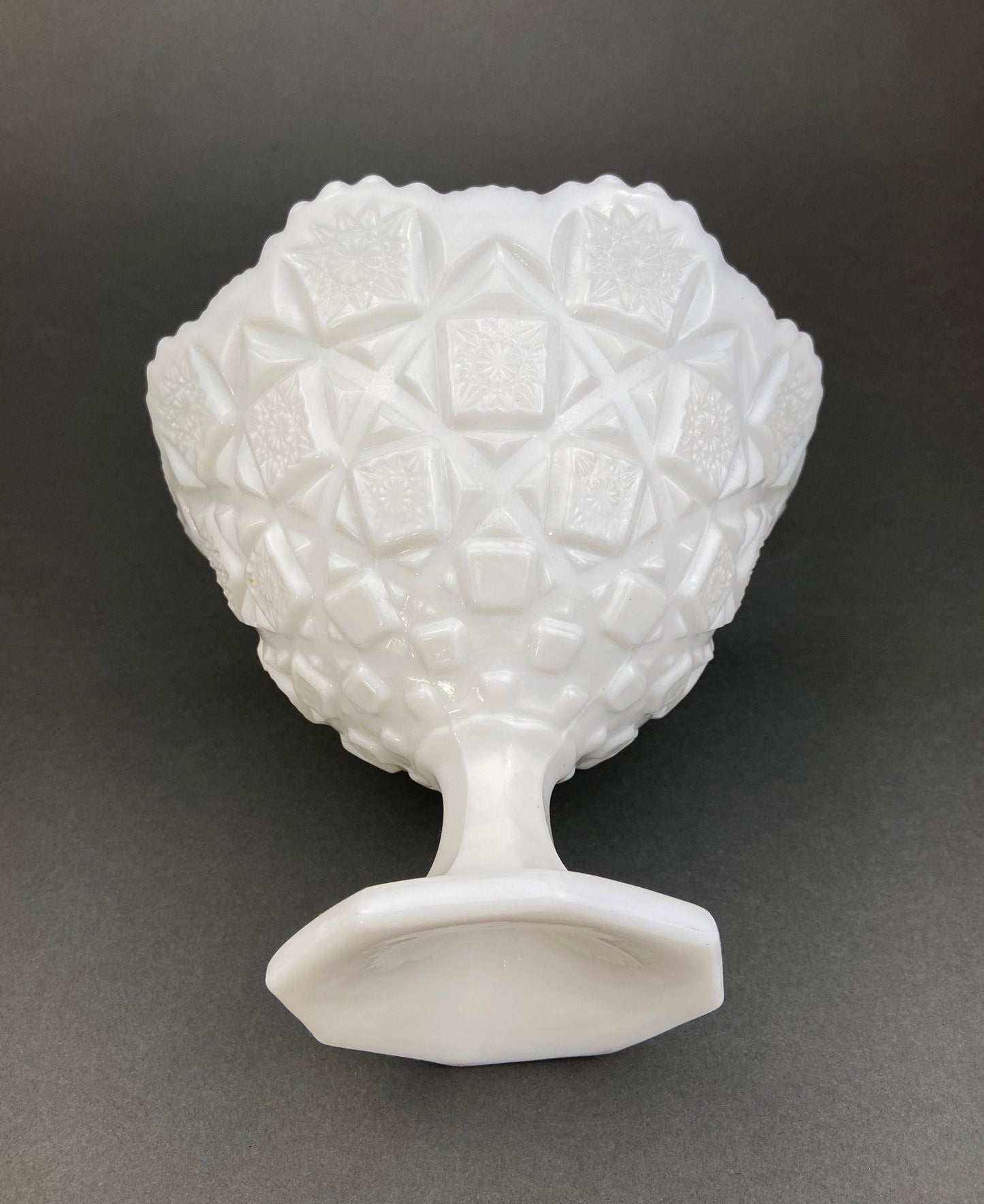 Vintage Milk Glass Bowl and Butter Dish, Waffle Pattern, Scalloped Edge