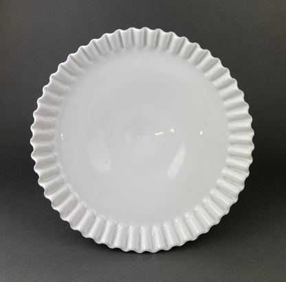 Milk Glass Hobnail Footed Bowl, Ruffled Edge Serving Dish