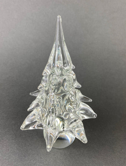 Lead Crystal Clear Christmas Tree. Hand Crafted Art Glass Spruce Tree. 8" Tall Pine. Holiday or Year-Round Decor.