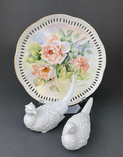 Antique Hand Painted Red Roses Serving or Decorative Plate. Luxurious Dining or Collectible Display. French Country Living. Wedding Gift.