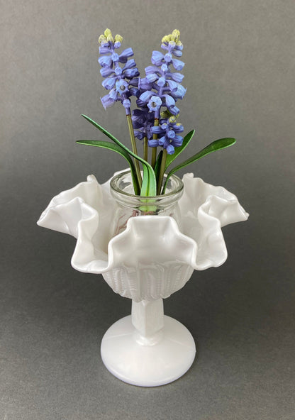Vintage Milk Glass Candy Dish, Ruffled Edge Footed Bowl
