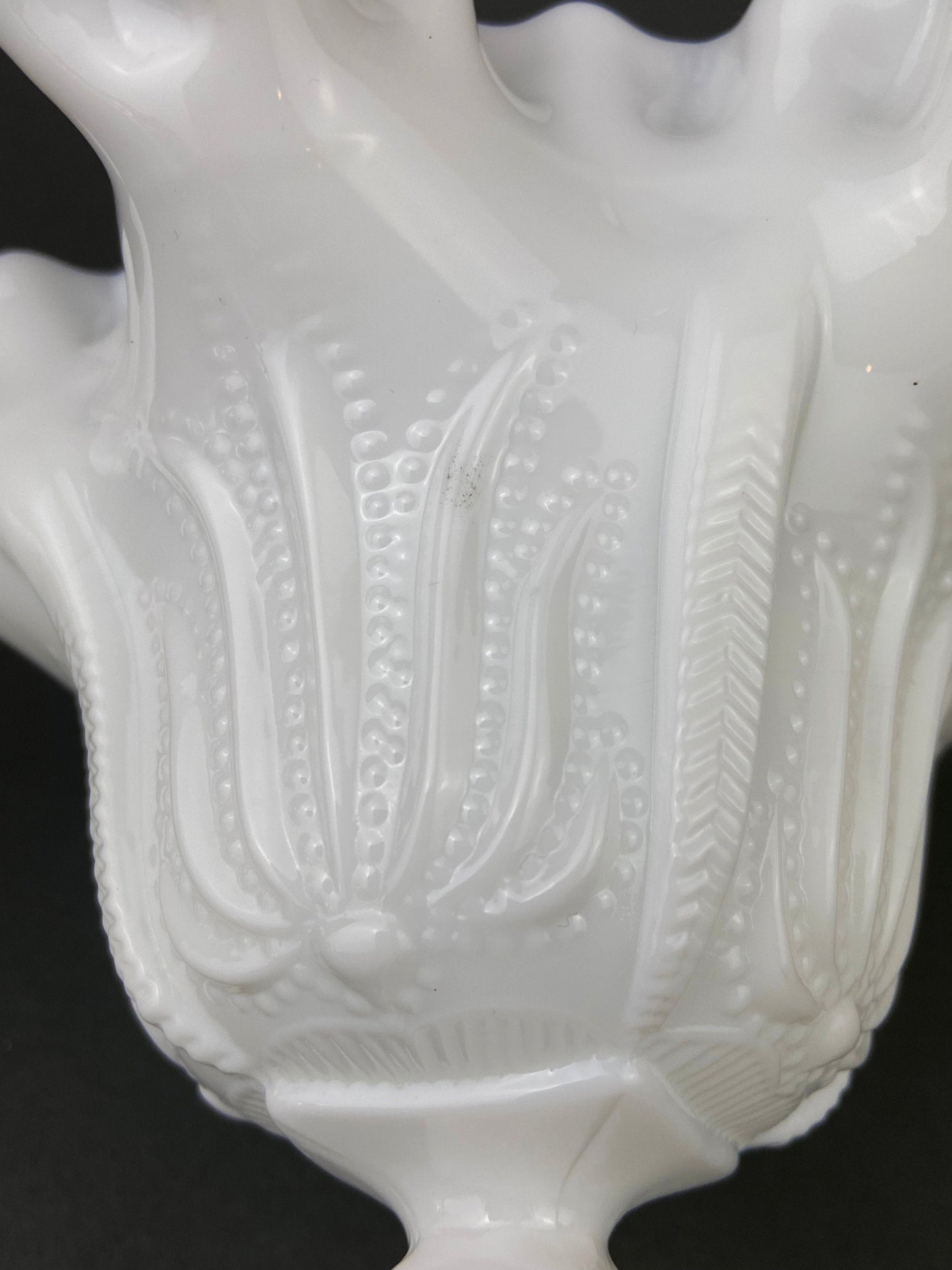 Vintage Milk Glass Candy Dish, Ruffled Edge Footed Bowl