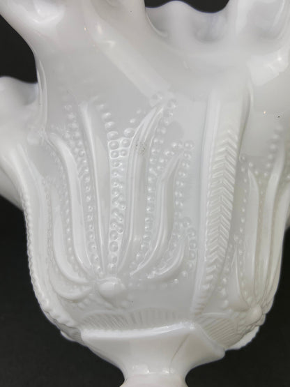 Vintage Milk Glass Candy Dish, Ruffled Edge Footed Bowl