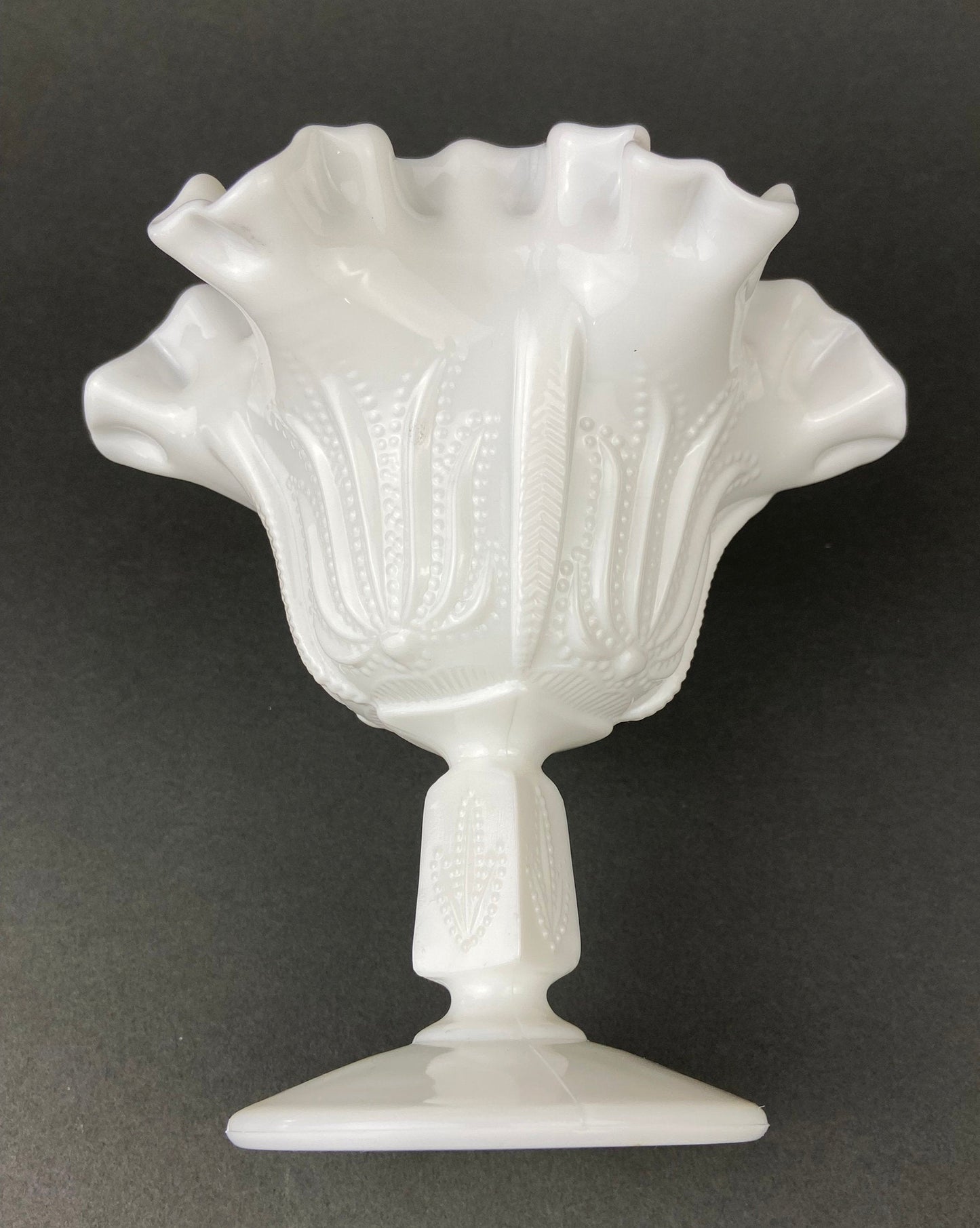 Vintage Milk Glass Candy Dish, Ruffled Edge Footed Bowl