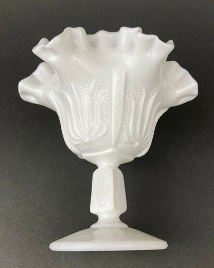 Vintage Milk Glass Candy Dish, Ruffled Edge Footed Bowl