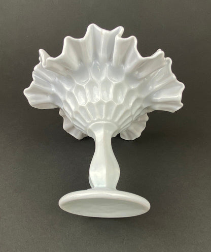 Milk Glass Candy Dish with Ruffled Edge. Vintage, Hobnail Trinket Dish. White Footed Bowl. Fine Tableware.