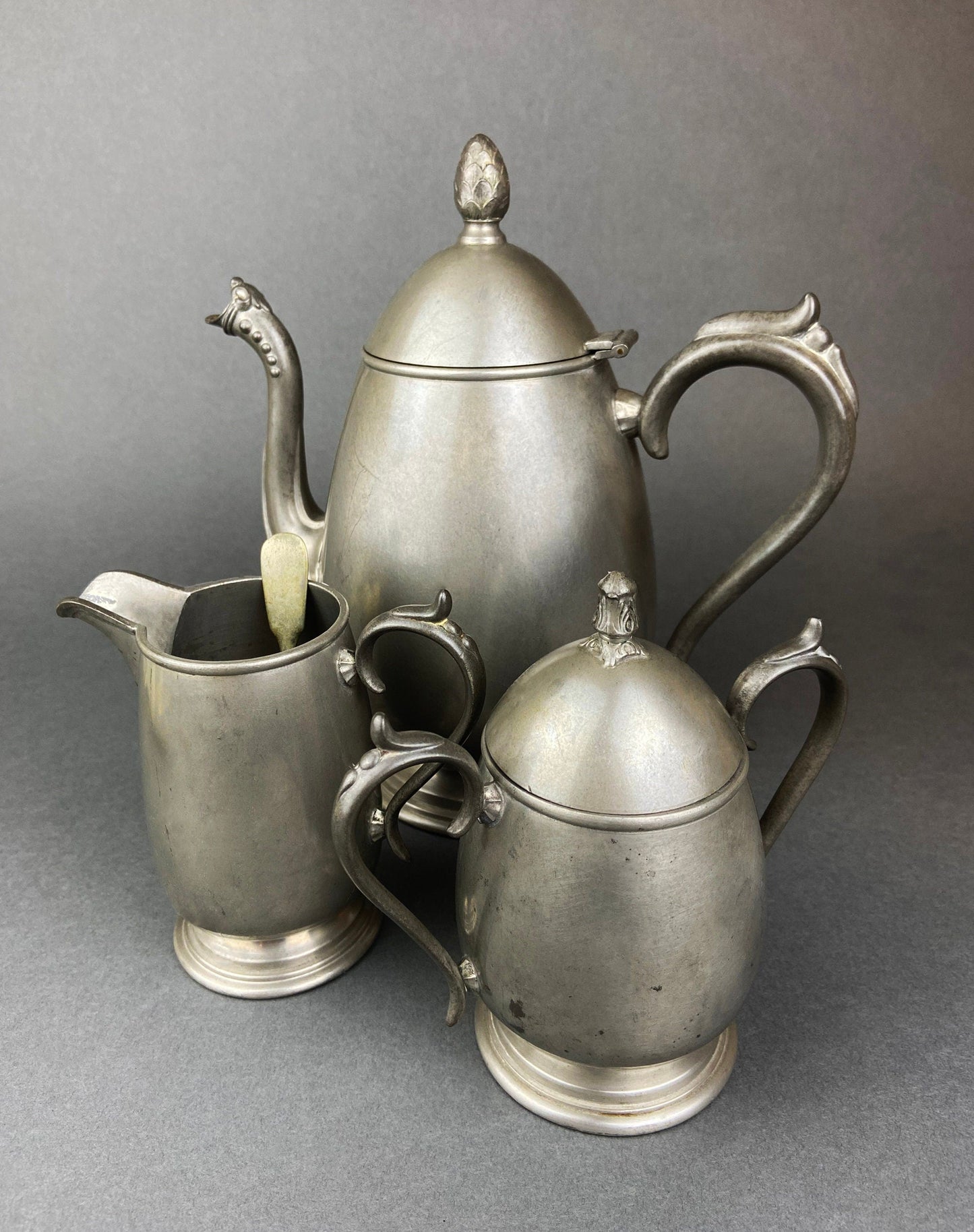 Vintage Pewter Coffee Set. KSC p81 Pewter. Coffee Pot, Sugar Bowl and Creamer.