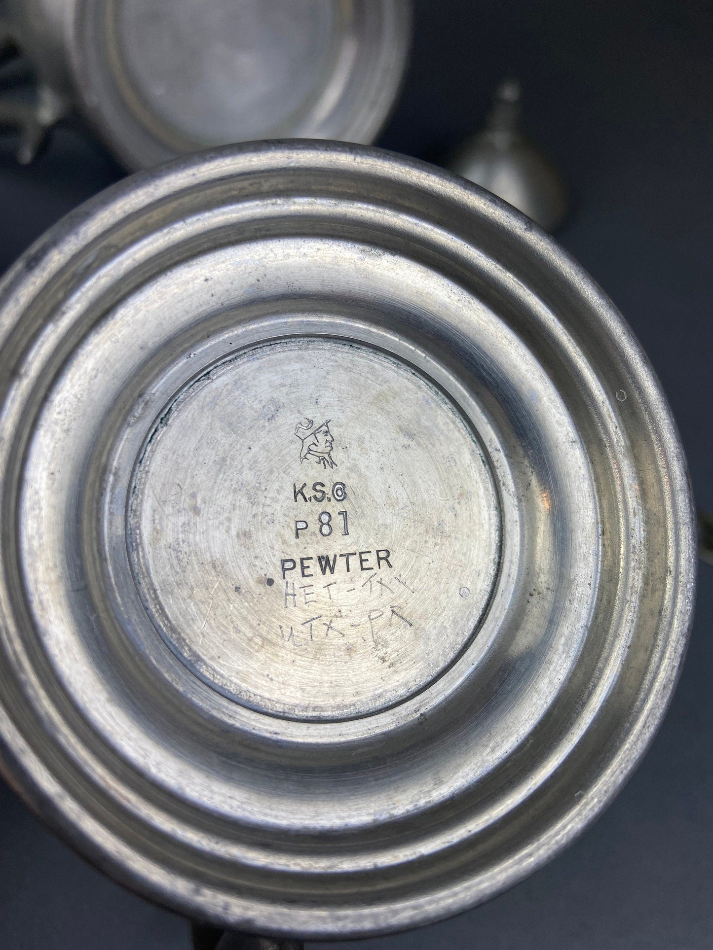 Vintage Pewter Coffee Set. KSC p81 Pewter. Coffee Pot, Sugar Bowl and Creamer.
