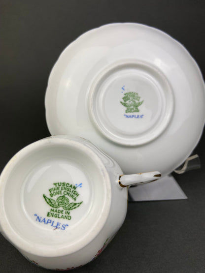 Vintage Tuscan Naples Tea Cup and Saucer. Fine English Bone China. Made in England.