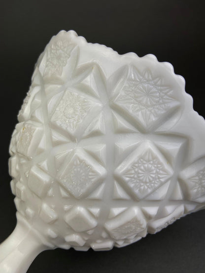 Vintage Milk Glass Bowl and Butter Dish, Waffle Pattern, Scalloped Edge
