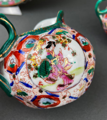 Vintage Asian Tea Set: Hand-Painted Serving Dishes, Hong Kong