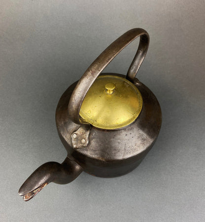 Antique Iron Kettle with Brass Lid - J&J Siddons - Westbromwich
