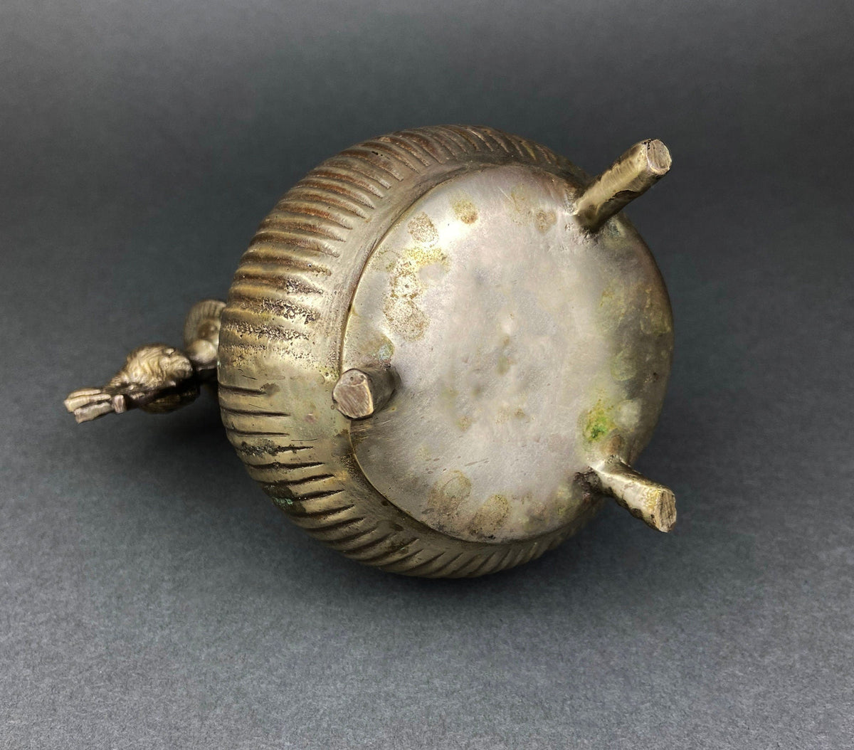 Vintage Indian Metal Vase with Peacock Lid, Collectible Art