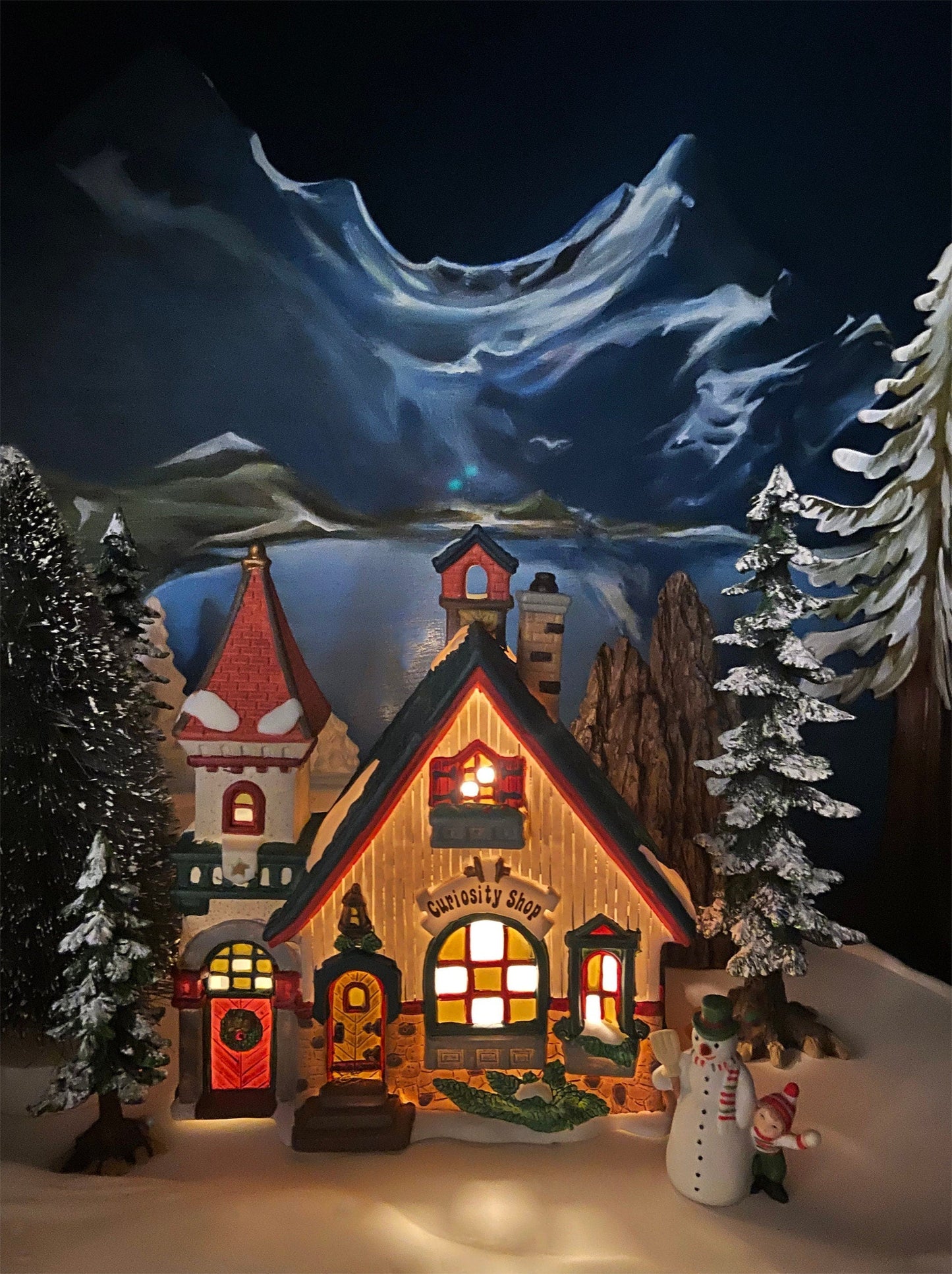Christmas Village House by O'Well - Illuminated Curiosity Shop Porcelain Lighted House