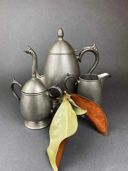 Vintage Pewter Coffee Set. KSC p81 Pewter. Coffee Pot, Sugar Bowl and Creamer.