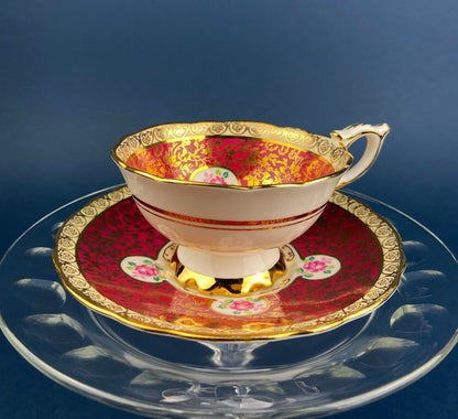 Vintage Grosvenor Fine Bone China Teacup and Saucer - Mint Green Floral