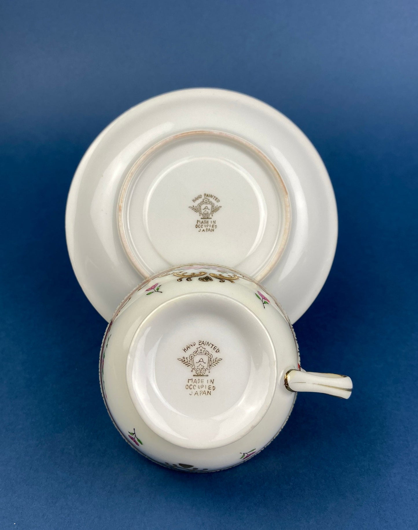Vintage Teacup and Saucer. Hand Painted in Occupied Japan. Fine Bone China.