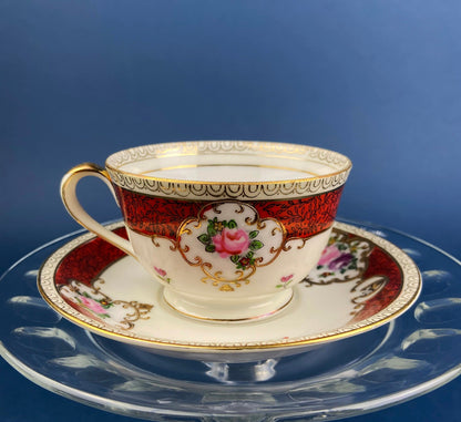 Vintage Teacup and Saucer. Hand Painted in Occupied Japan. Fine Bone China.