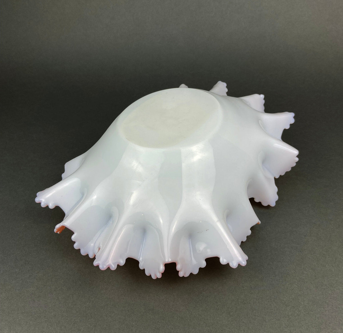 Vintage Opalescent Glass Bowl, Peach Ruffled Edge Collectible