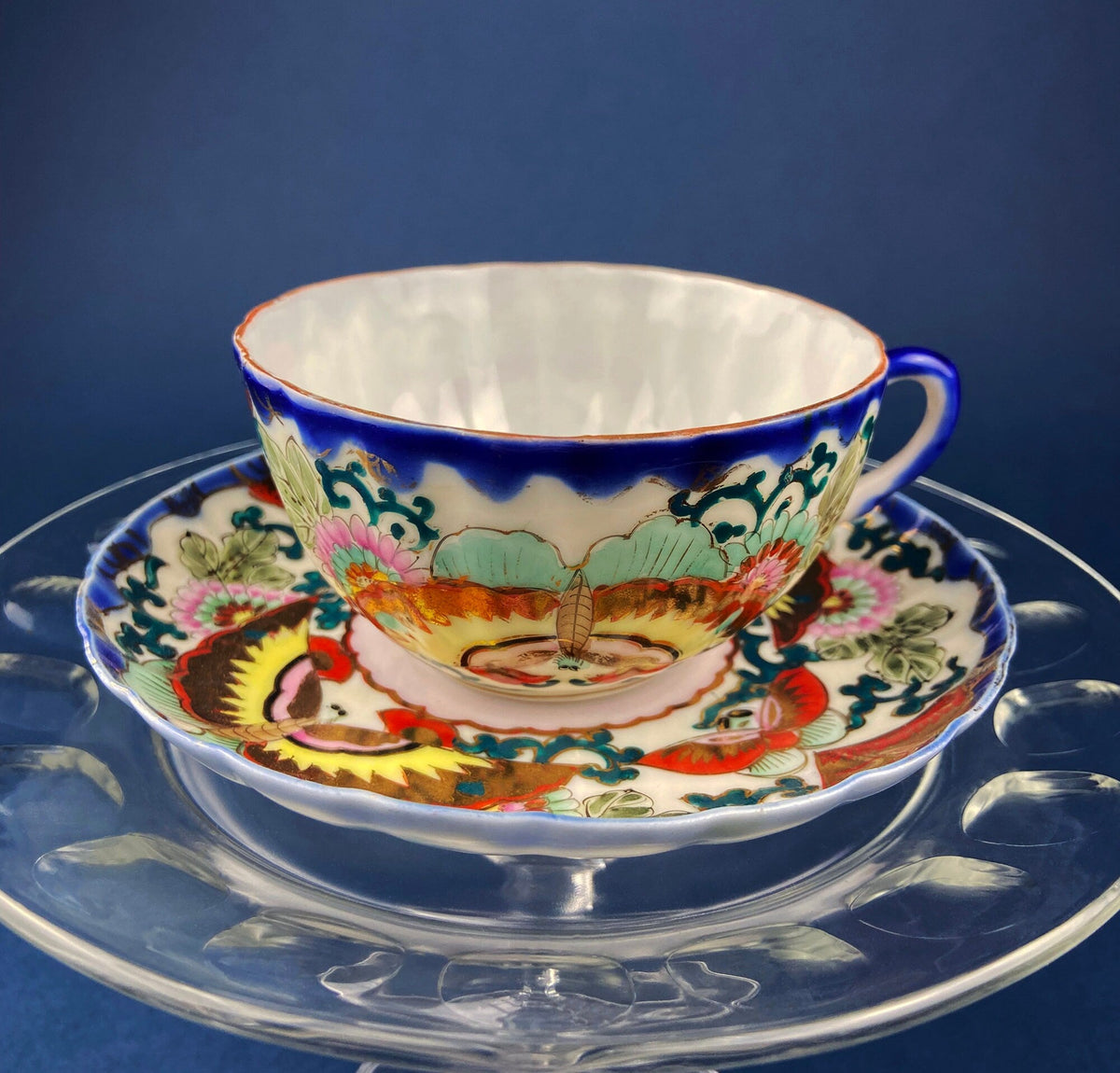 Antique Hand Painted Tea Cup - Asian Motif with June Moth Pattern