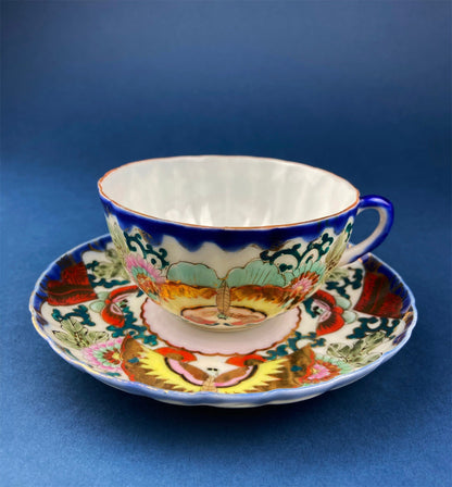 Antique Hand Painted Tea Cup - Asian Motif with June Moth Pattern