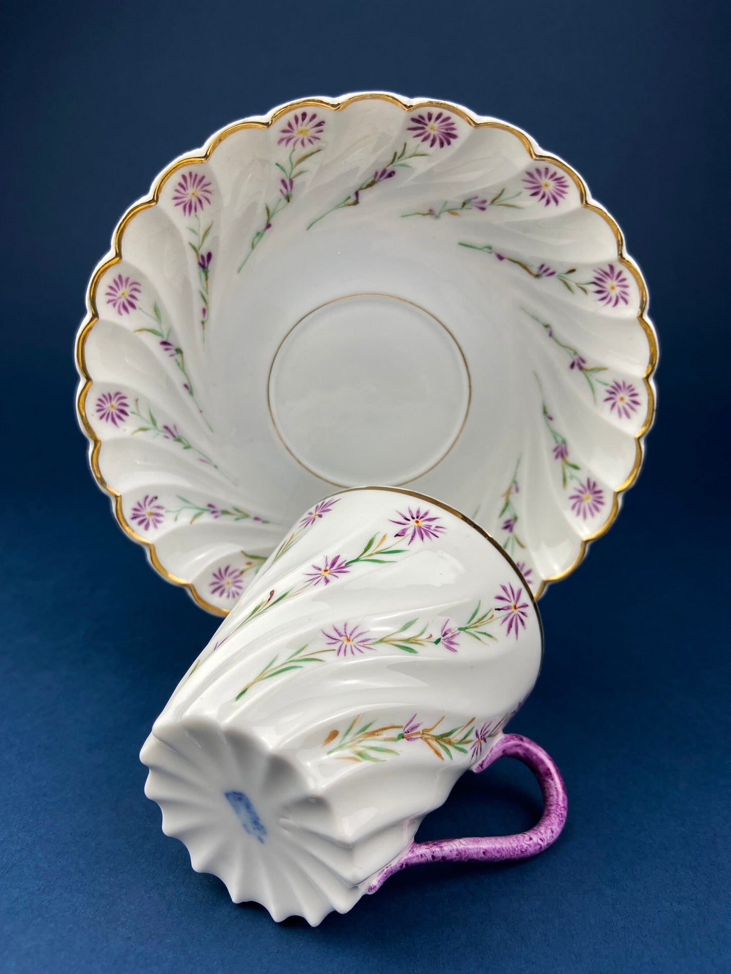 Antique Star Paragon Tea, Coffee, or Chocolate Set. Tray with Matching 5 Cups & Saucers. Delicate Fluting and Flowers. Dining Room Decor.