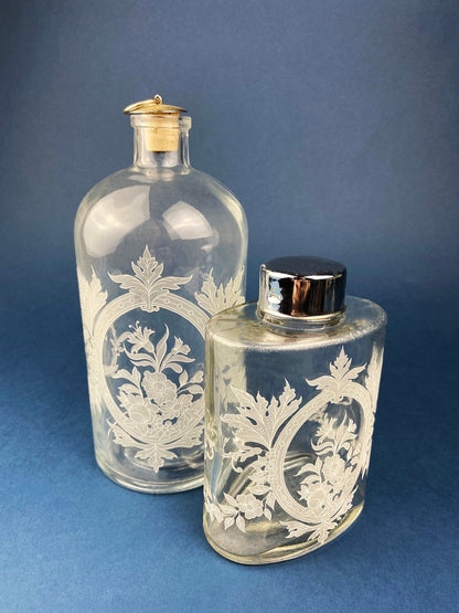 Antique Apothecary Perfume Bottles. Set of 2 Victorian Rose Water Bottles. Beautifully Detailed Collectible Bottles. Vintage Gifts.