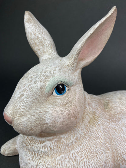 Large Reclining Bunny Figurine: White Farmhouse Easter Decor