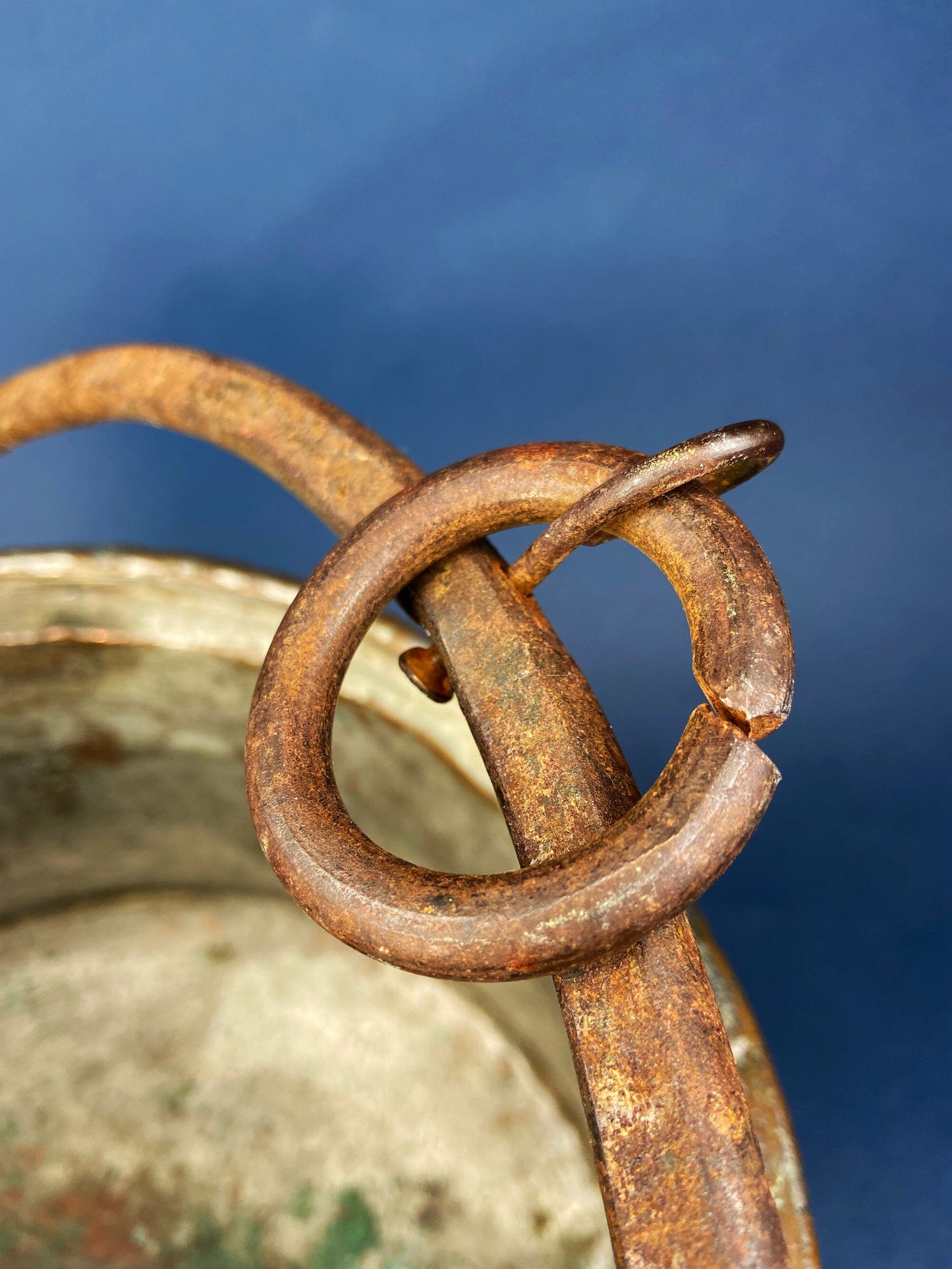 Antique Copper Cauldron. Large Hand Pounded Bucket with Wrought Iron Handle. Hand Hammered Fire Wood Scuttle. Rustic Home Decor.