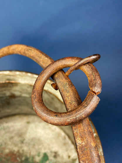 Antique Copper Cauldron. Large Hand Pounded Bucket with Wrought Iron Handle. Hand Hammered Fire Wood Scuttle. Rustic Home Decor.
