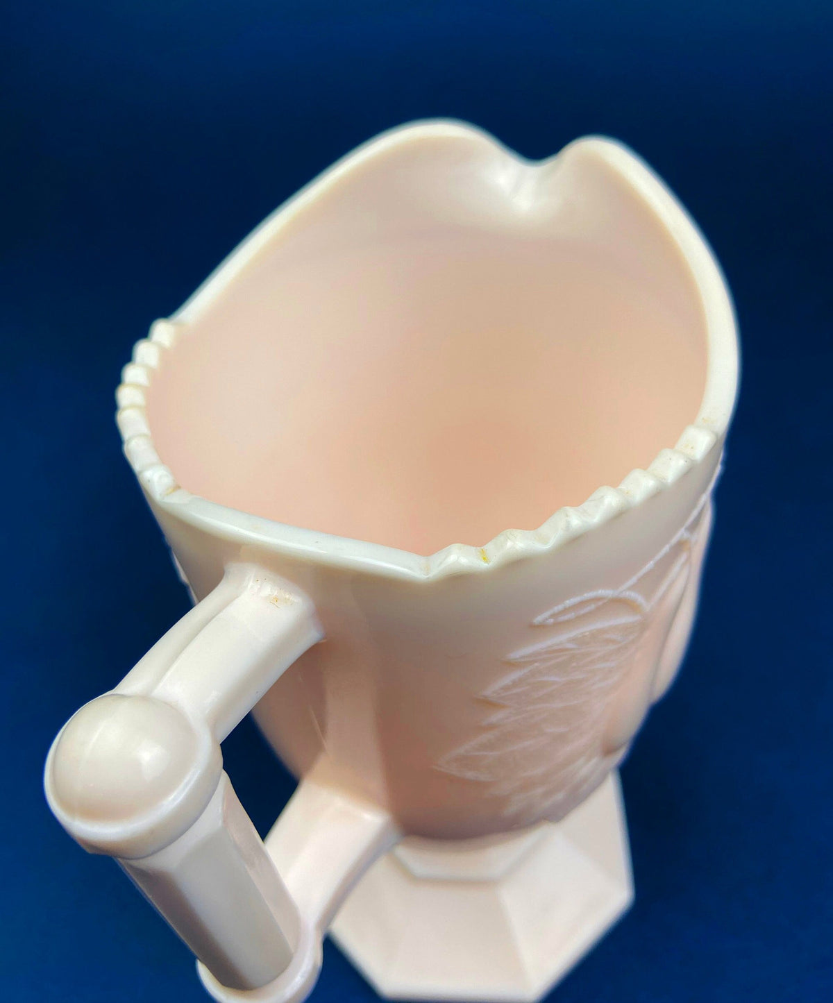 Pink Milk Glass Footed Creamer with Pear Motif. Collectible Tableware.