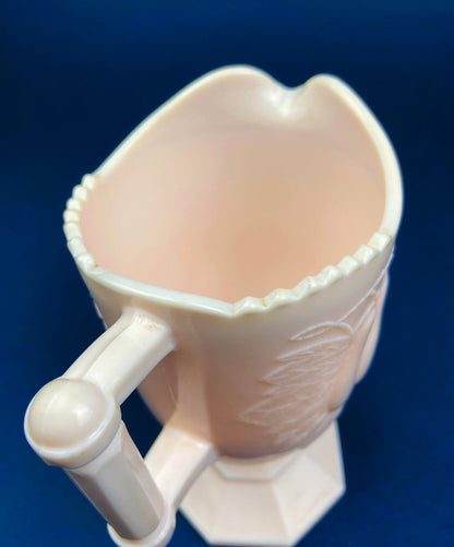 Pink Milk Glass Footed Creamer with Pear Motif. Collectible Tableware.
